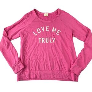 Sundry‎ Womens Graphic Sweatshirt Size 1 Small Hot Pink Love Me Truly Pullover